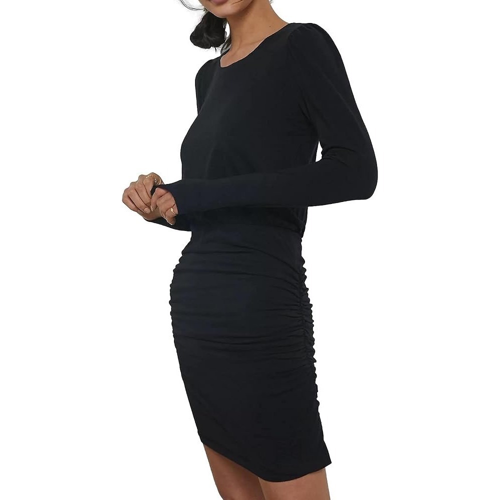 Sundry Black Ruched Elastic Waist 3/4 Sleeve Jersey Dress Size 3 LBD Made in USA